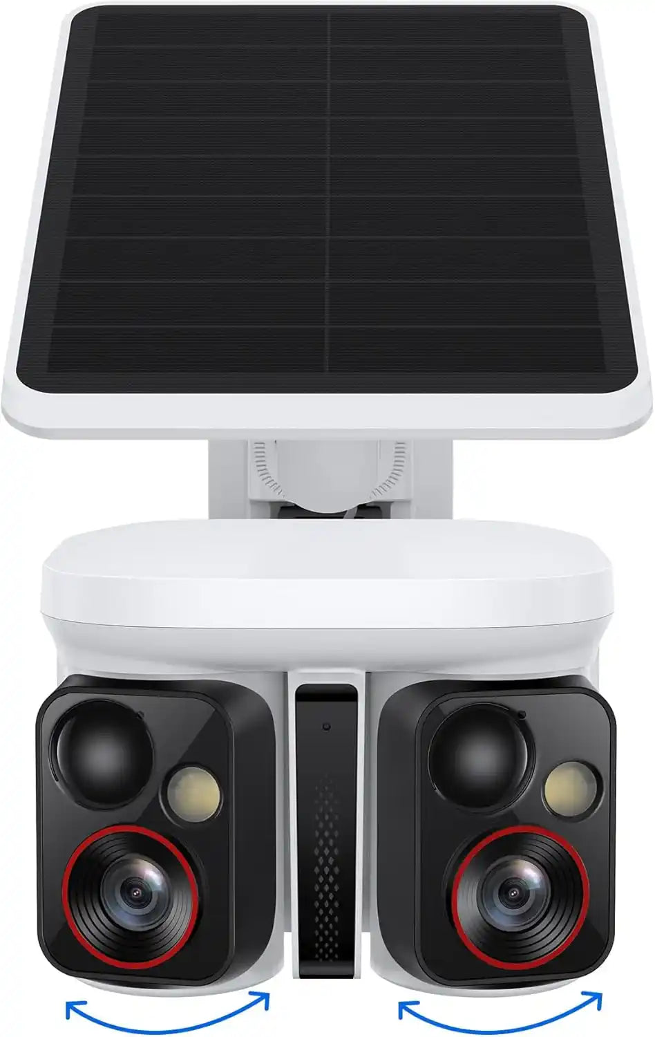 Dual-track tracking solar-powered security camera, dual 3K AI cameras, color night vision capability, IP65 protection rating