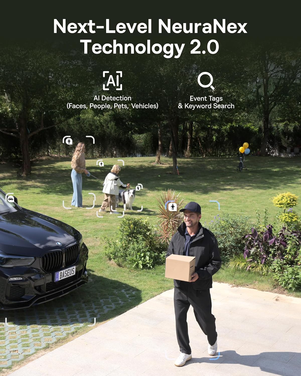 Dual-track tracking solar-powered security camera, dual 3K AI cameras, color night vision capability, IP65 protection rating